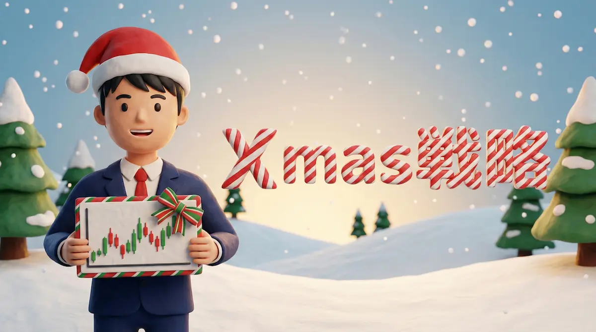 サンタの帽子をかぶってチャートを持っているFXトレーダー