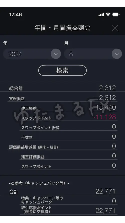 DMM FX 月間損益 2024年8月