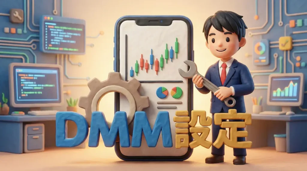 チャートが表示されているスマホをカスタマイズしているFXトレーダーのイラスト