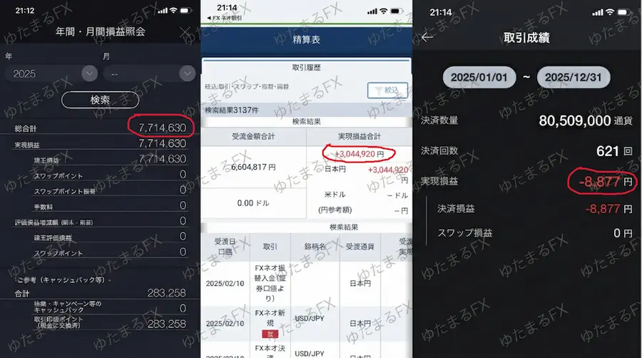 2025年 FX年間取引報告書 累計利益1075万円