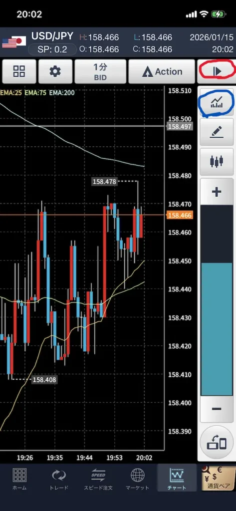 GMOアプリ チャート設定メニュー