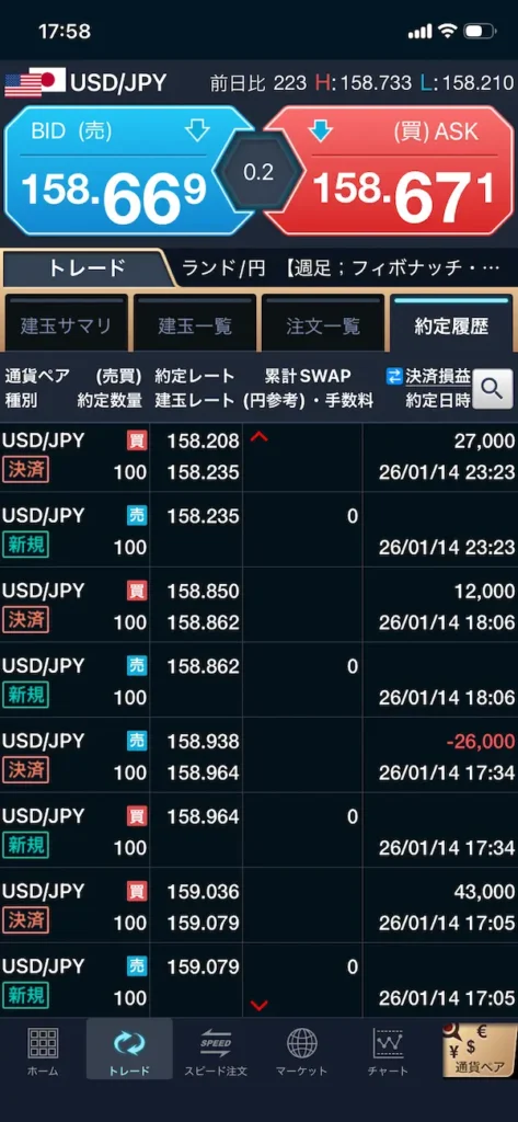 GMOクリック証券アプリ 約定履歴