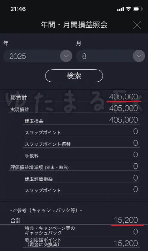 2025年8月のDMM FX月間損益の証拠画像