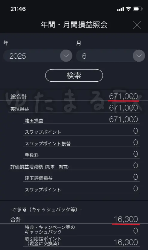 2025年6月のDMM FX月間損益の証拠画像